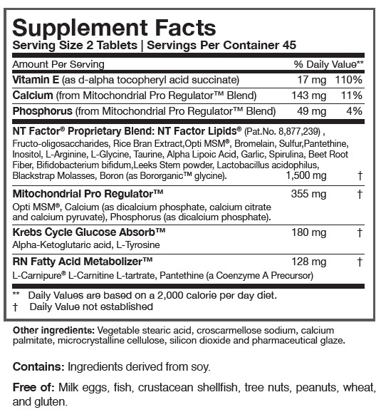 NT Factor Energy Ingredients Label